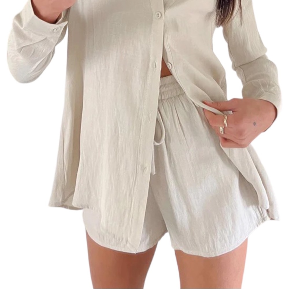 PRINCESS POLLY ☆ Beige "Chloe" High Waisted Pull-On Shorts
